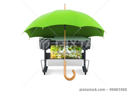 Plotter, large format inkjet printer under umbrella, 3D rendering Plotter, large format inkjet printer under umbrella, 3D rendering 99865988