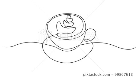 Coffee cup in continuous line art.Vector line drawing of two cups with cappuccino or latte. 99867618