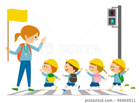 Traffic safety Children crossing the pedestrian crossing 99868911