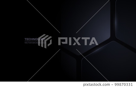 Black 3D vector hexagonal technology abstract background. Abstract modern technology futuristic background with black 3D honeycomb shapes. Black 3D vector hexagonal technology abstract background. Abstract modern technology futuristic background with black 3D honeycomb shapes. 99870331