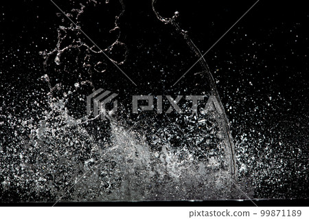 Blur Defocus Image of Water hit wall ground, explode into drop droplet. Amount Water attack impact and fluttering in air explosion. Stop motion freeze shot. Splash Water for texture elements 99871189