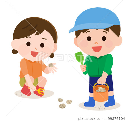 Boys and girls enjoying clam digging illustration Boys and girls enjoying clam digging illustration 99876104