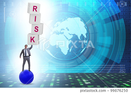 Risk management concept with balancing businessman Risk management concept with balancing businessman 99876250