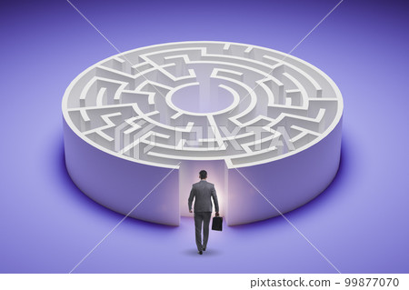 Businessman trying to find a way out of maze Businessman trying to find a way out of maze 99877070