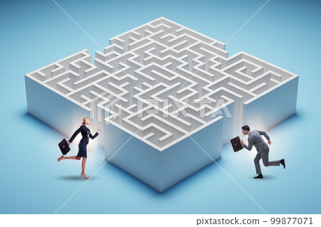 Business people trying to find a way out of maze Business people trying to find a way out of maze 99877071