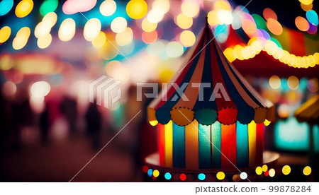 A carnival scene with multi-colored bokeh lights, Generative AI, illustration 99878284