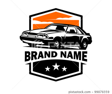 2000 mustang cars. isolated white background view from side with amazing sunset view. Best for logo, badge, emblem, icon, sticker design, car industry. available in eps 10. 99878359