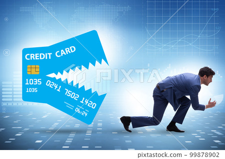 Businessman in credit card debt concept Businessman in credit card debt concept 99878902