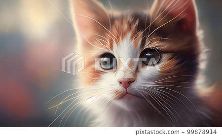 A kitten face closed up with blur bokeh background., Generative AI, illustration 99878914