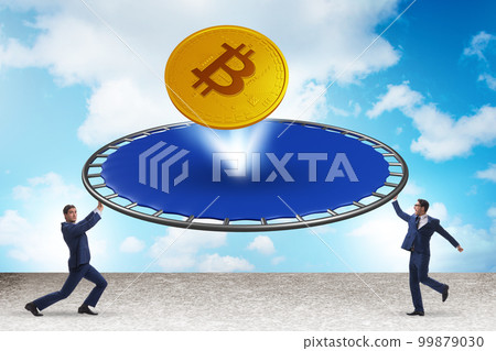Monetary concept with cryptocurrency bouncing off the trampoline 99879030
