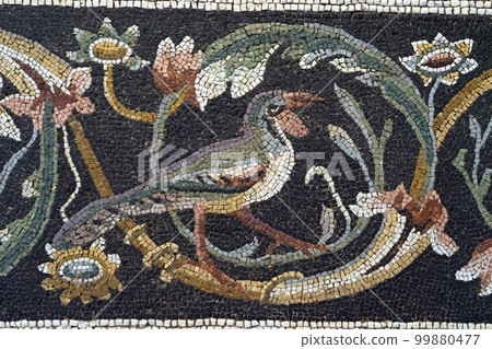 Roman mosaic tiles. Ruin of ancient roman floor art. 99880477