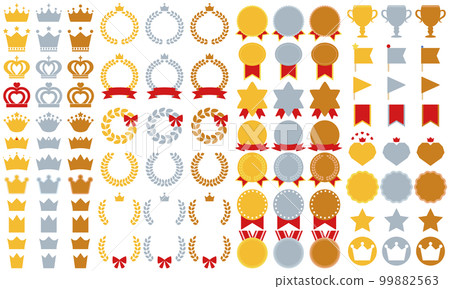 金、銀、銅牌排名插圖、皇冠、桂冠等。 金、銀、銅牌排名插圖、皇冠、桂冠等。 99882563