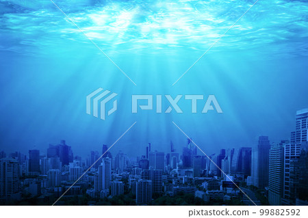 City underwater, global warming effect. mixed media 99882592