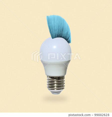 A daring playful electric light bulb with Mohawk hairstyle.  99882628