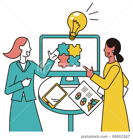 一名女商人和一名印度婦女在顯示器前進行商務談判 99882887