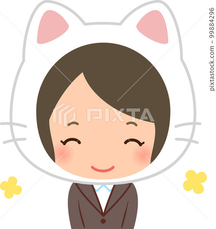 A woman in a suit wearing a cat 99884296