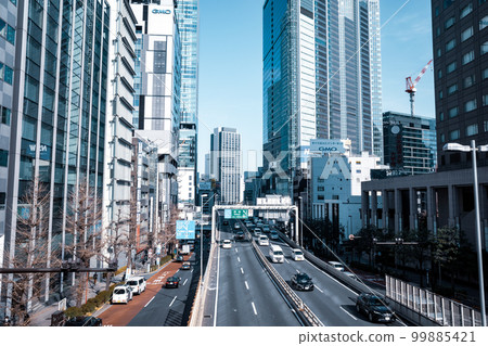 Tokyo Redevelopment High-rise buildings under construction around Shibuya Station and Metropolitan Expressway 2023.02 a-4 Cool color 99885421