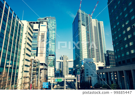Tokyo Redevelopment High-rise buildings under construction around Shibuya Station and Metropolitan Expressway 2023.02 d-5 Warm colors added 99885447