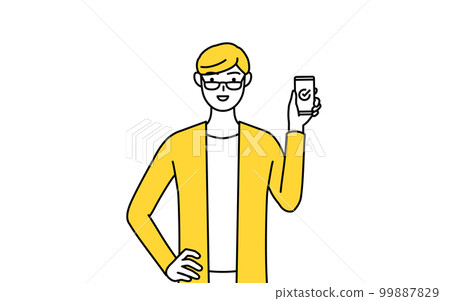 Casually dressed young man using a smartphone at work 99887829