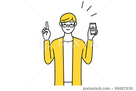 A young man in casual clothes taking security measures for his smartphone 99887830