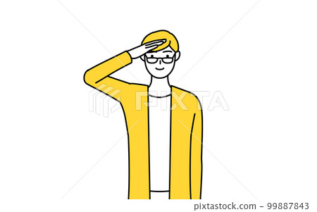 Casually dressed young man saluting 99887843
