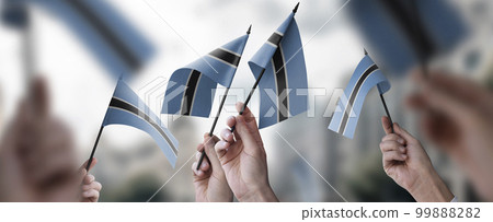 A group of people holding small flags of the Botswana in their hands 99888282