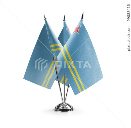 Small national flags of the Aruba on a white background 99888416