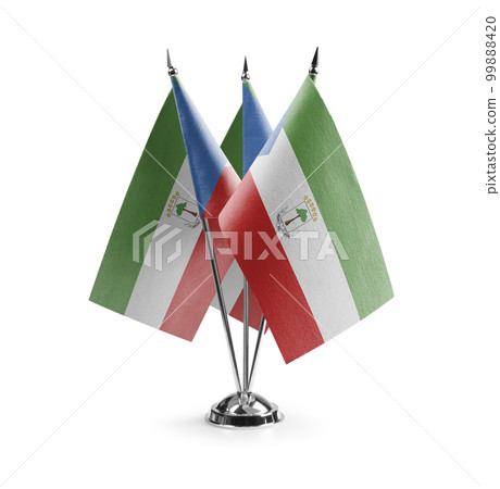 Small national flags of the Equatorial Guinea on a white background 99888420