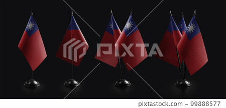 Small national flags of the Taiwan on a black background 99888577