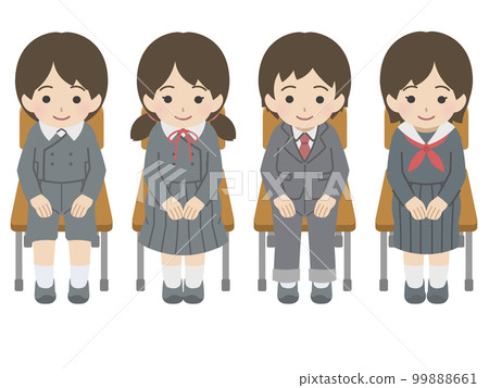 Children sitting in chairs and lined up in uniform 99888661