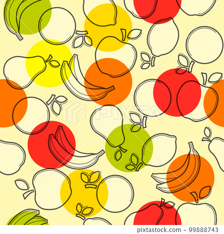 Fruit seamless pattern. Vector illustration with pear, apple and other fruits. 99888743
