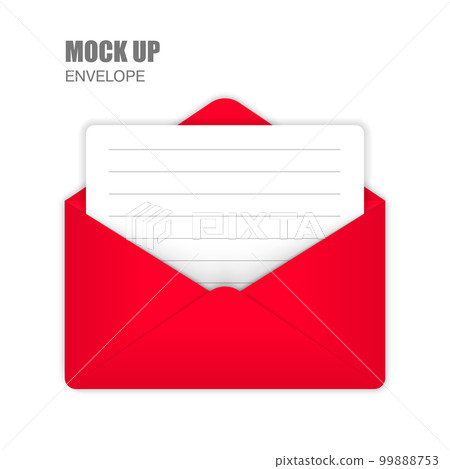 Red Open Envelope with empty card. Template for Your Business. Vector illustration 99888753
