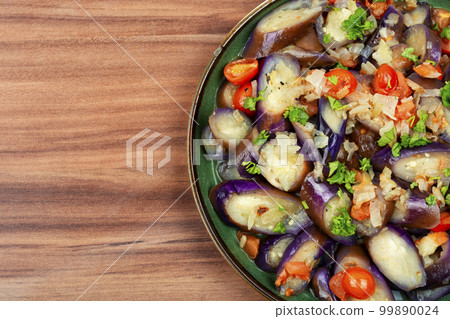 Asian salad with eggplants, space for text Asian salad with eggplants, space for text 99890024