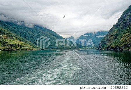 Beautiful view of Flam Fjord from a cruise boat trip Beautiful view of Flam Fjord from a cruise boat trip 99892212