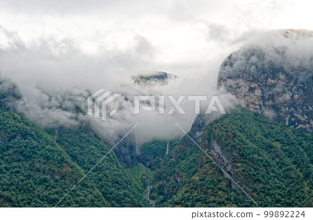 Beautiful view of Flam Fjord from a cruise boat trip Beautiful view of Flam Fjord from a cruise boat trip 99892224