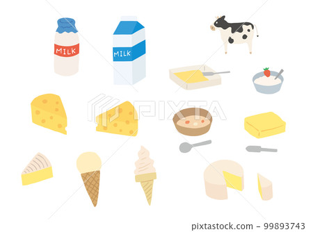 Hand-drawn illustration set of milk and dairy products (color / no outline) 99893743