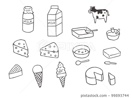 牛奶和乳製品手繪插圖集（單色） 99893744