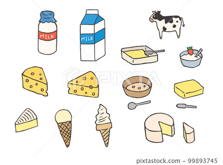 Hand-drawn illustration set of milk and dairy products (color) 99893745