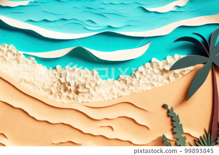 Beach town background in paper craft. 99893845