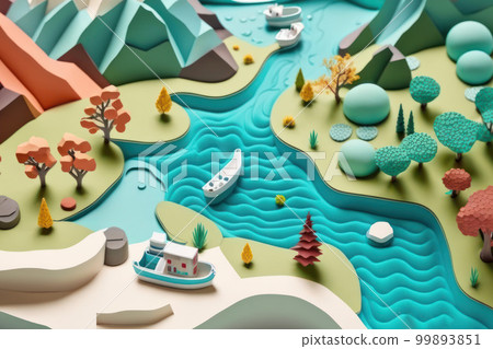 Beach town background in paper craft. Beach town background in paper craft. 99893851