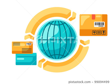 Illustration of worldwide cargo. Delivery of goods by order in store. Illustration of worldwide cargo. Delivery of goods by order in store. 99894499
