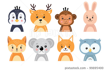 Wildlife animals cartoon character collection . Flat design . Vector . Wildlife animals cartoon character collection . Flat design . Vector . 99895400