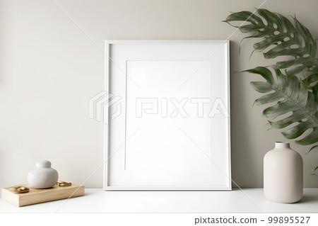 Generative AI. Minimal Interior Design with Blank Picture Frame Mockup and Canvas Art 99895527