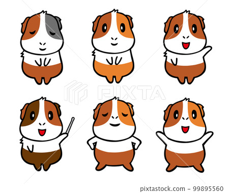 Loose hand-drawn guinea pig character set 4 (bowing, pointing stick, triumphant face, etc.) 99895560
