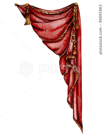 Watercolor hand drawn red circus tent vintage style. Perfect for wedding, invitations, blogs, card templates, birthday and baby cards, patterns, quotes. isolater on white background. 99895863