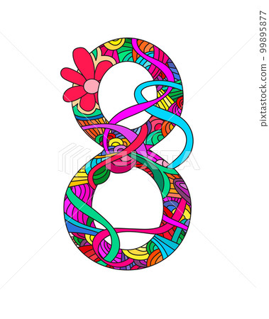 Number 8 decorated doodle pattern. Happy International Womens Day. Number 8 decorated doodle pattern. Happy International Womens Day. 99895877