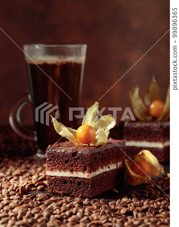 Chocolate cake with physalis. Chocolate cake with physalis. 99896365