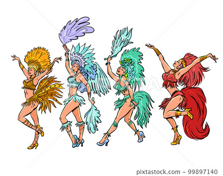 brazil carnival Girls in colorful dresses are dancing. Colorful carnival, holiday, party or event. 99897140