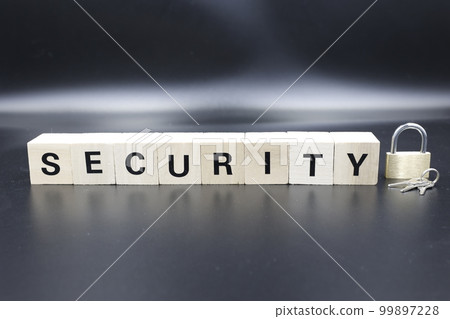 Security letters and padlock (black background) 99897228