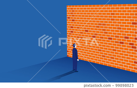 一個人站在高牆前的插圖，向量圖 99898023